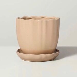 6" Edge Stoneware Planter Pot with Saucer Tan - Hearth & Hand with Magnolia